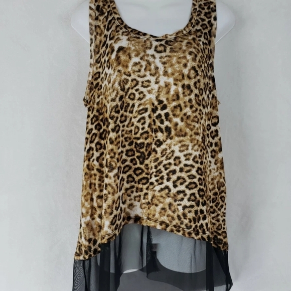 Jennifer Lopez Tops - Jennifer Lopez Leopard Print Tank with Black Mesh Detail